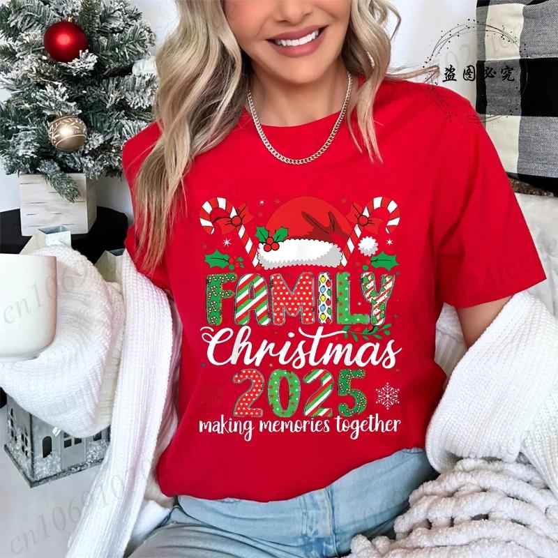 Women TShirt Family Christmas 2025 Print Tops Making Memories Together Tee Santa Hat ShirtsUnisex Fun Matching Holiday Tops