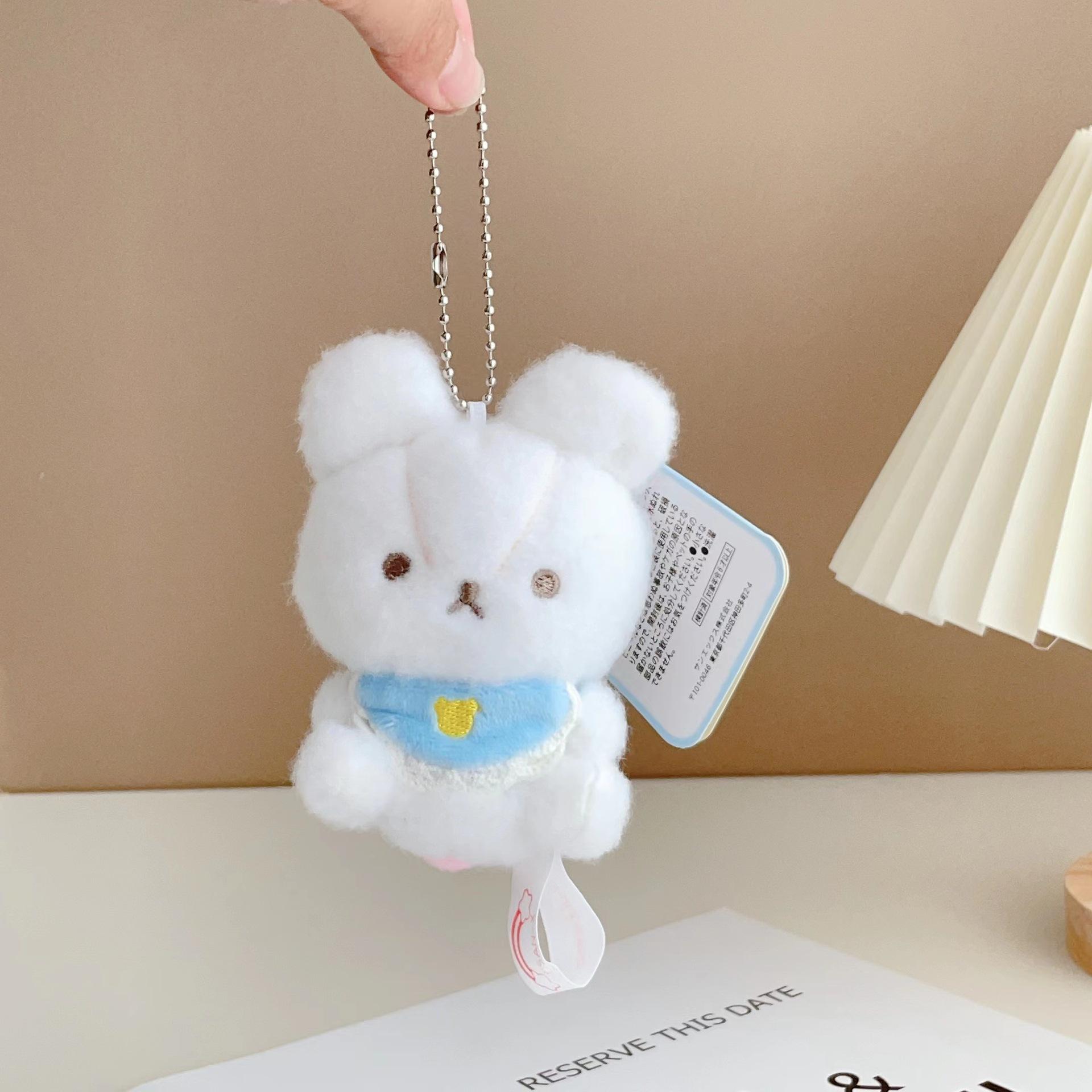 

New Cartoon Kawaii White Bear Plush Doll Keychain Pendant Creative Ins Small Fresh Bib Bear Plush Backpack Pendant Kids Gifts