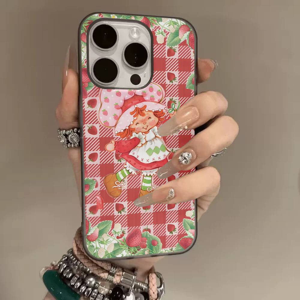 Cartoon Girl S-Strawberry S-Shortcake Corrugated Stripe Phone Case For IPhone 17 16 15 14 13 12 11 Pro Max Plus Pro Shockproof