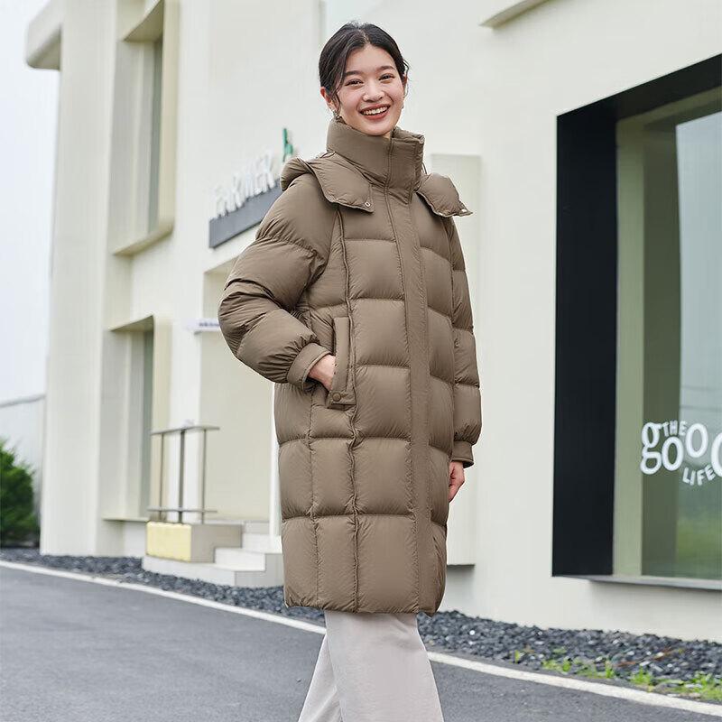 Tanboer Women's Mid-length Hooded Loose Fit Thick Warm Down Jacket TW236832