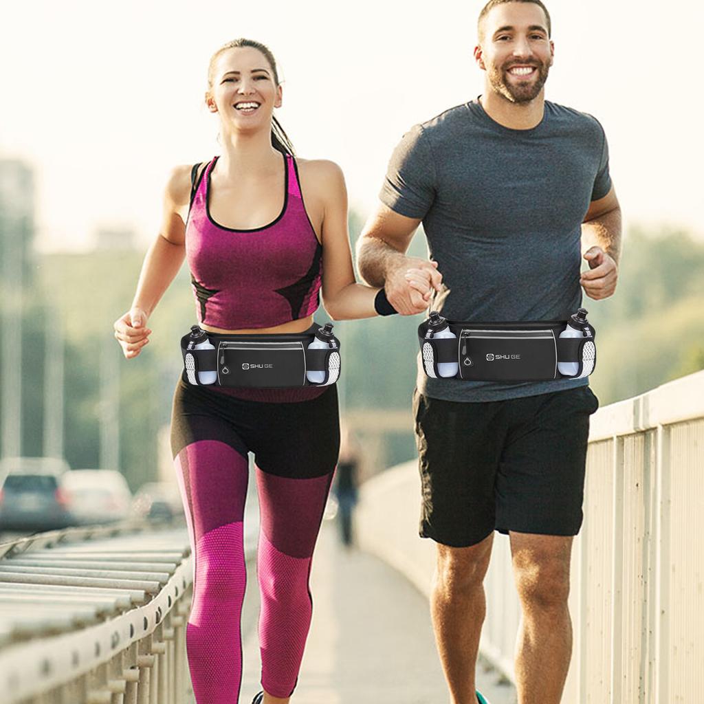 Running Belt with Bottles Waist Pack with Adjustable Strap Cycling Bag for Running Hiking Walking Cycling