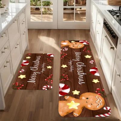 Christmas Gingerbread Man Kitchen Rug Hallway, Balcony, Dining Room Runner Outdoor Entryway Welcome Doormat Home Decor