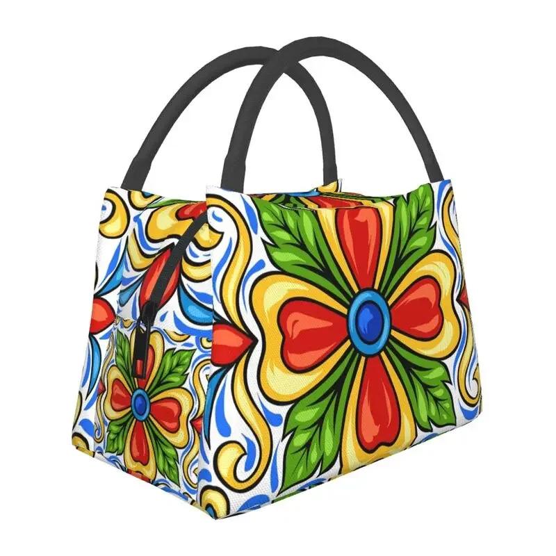 Mexican Talavera Flower Resuable Lunch Box Women Leakproof Cooler Thermal Food Insulated Lunch Bag Office Work Pinic Container