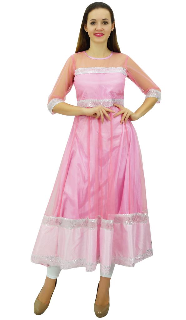 Bimba Women's Designer Net Anarkali Kurta Kurti Light Weight Ethnic Party Wear Dress| Baby Pink|