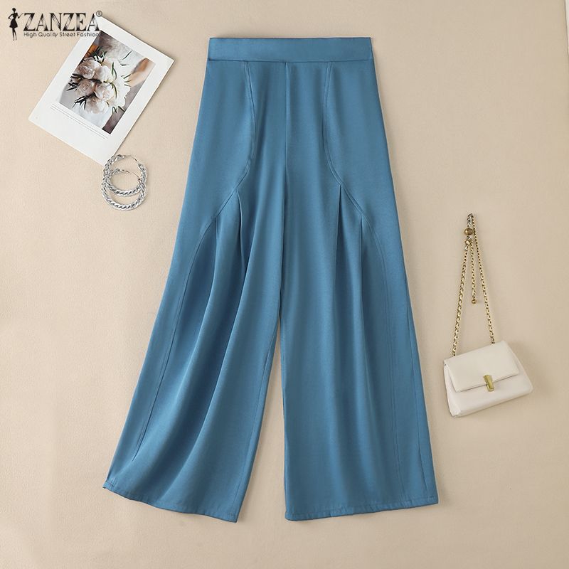 ZANZEA Women Casual Elastic Waist Loose Long Pants