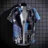 Summer  Men's Graffiti Print Shirt Loose Retro Half-Sleeved Shirt