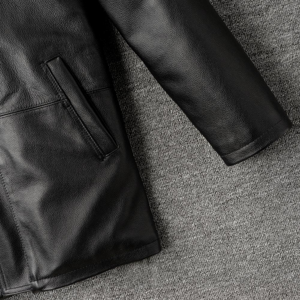 Casual Long Jacket Men Genuine Cow Leather Coat Classic Black Plus Size Jackets Men's Clothes Autumn Winter