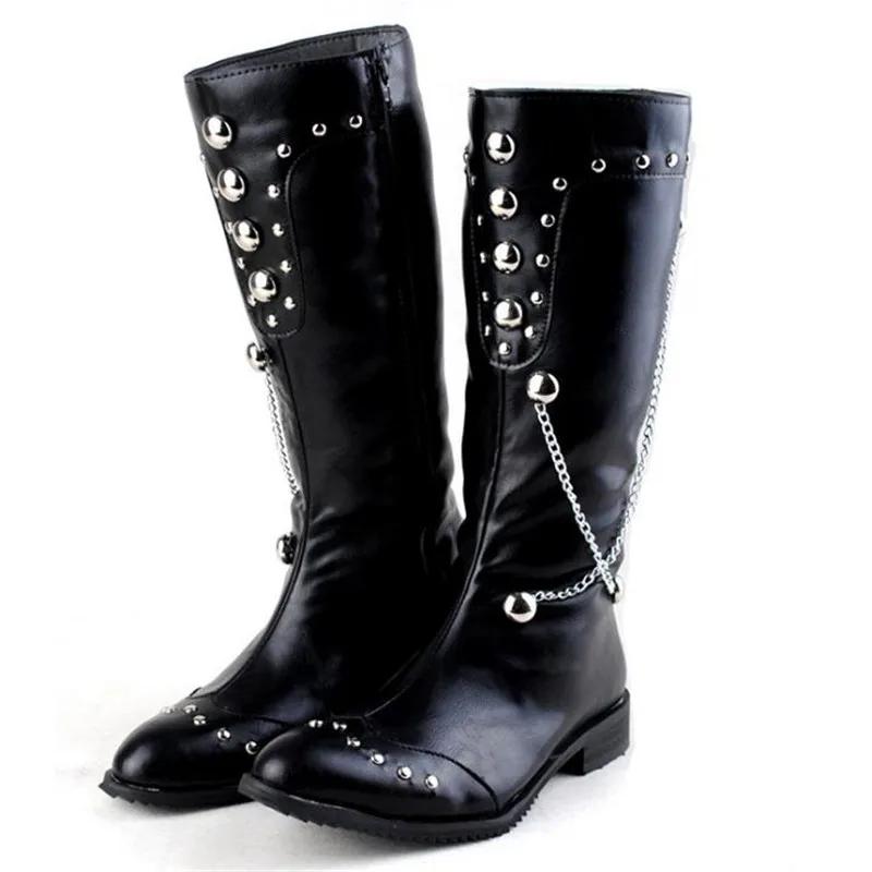 Fashion 2024 Fashionable stage boots punk Over Knee High Boots  Leather Men Long Waterproof Snowboots Equestrian Motocycle Boots