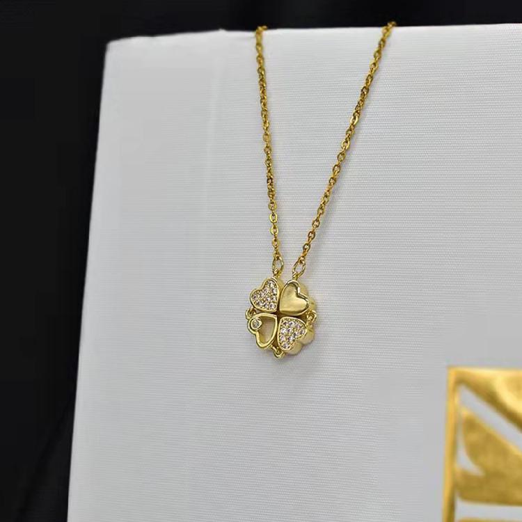 4-in-1 Wearing Lucky Four Leaf Clover Necklace for Women Love-heart Pendant