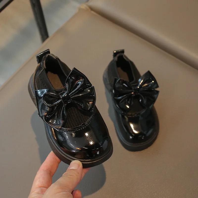 Fashion New Girls Knitted Shoes with Bow-knot Stretch Fabric Princess Kids Flats for School Little Children Loafers Hook & Loop Princess