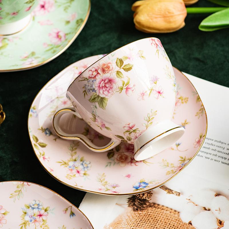 200ml English Porcelain Coffee Cup Saucer Pink Floral Mug Delicate Bone China Flower Teacup Home Breakfast Milk Oatmeal Mug New