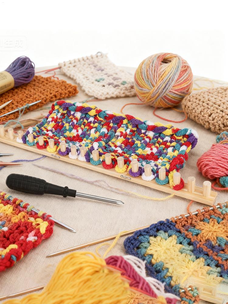Wooden Loom Frame Adjustable Size Hand Knitting Kit Beginner-Friendly Yarn Craft for DIY Throw Blankets Chunky Knit Blanket Kit