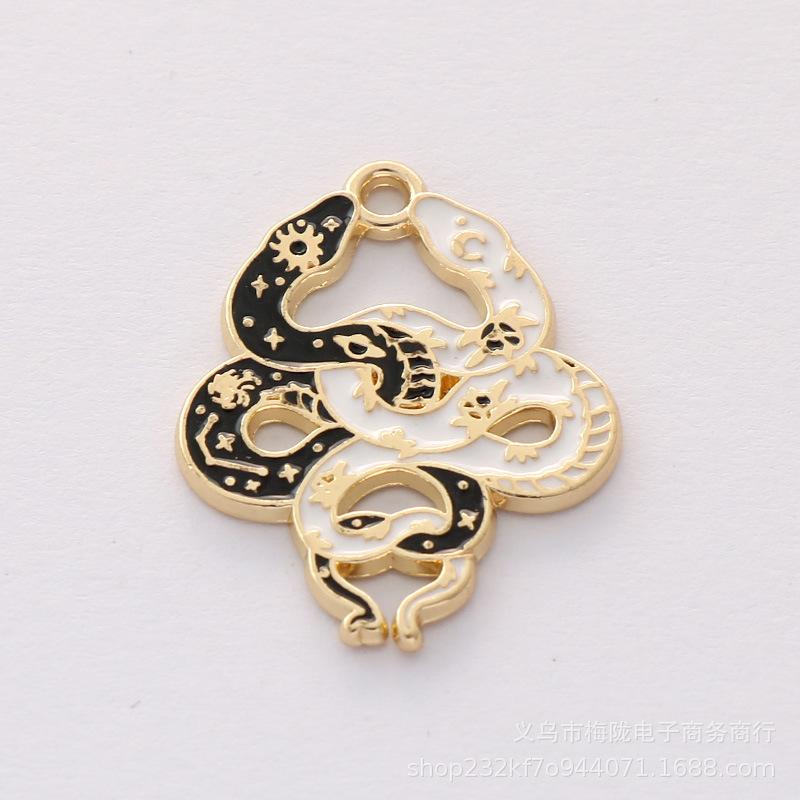Animal Pendant Cartoon Black and White Snake Design Enamel Necklace Keychain Charm