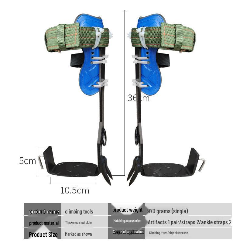 Tree Climbing Tool: Upright Foot Spikes with Large Bend and Wasp Foot Buckle Iron Shoes