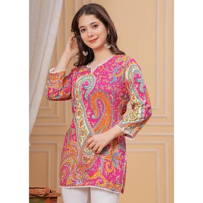 Women Floral Print Rayon Straight Top Kurta Party Wear Designer Top Tunic Kurti VFP-1837a