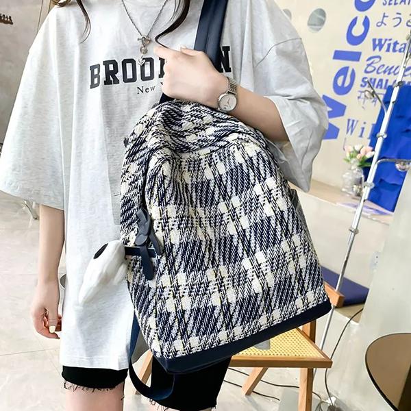 WTEMPO Women's Outdoor Versatile Large Capacity Backpacks Sports Backpacks Lightweight Plaid Printed Zipper Travel Backpacks Preppy Style School Bags