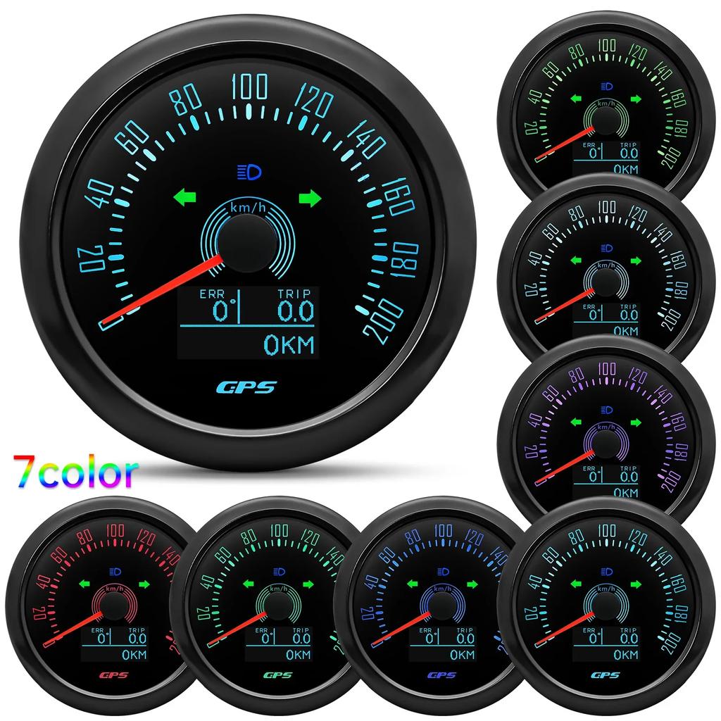 0-200KMH 85MM GPS Speedometer With GPS Antenna 7 Color Backlight 0-160MPH LED Odometer Auto Gauge For 12V 24V Car Boat Marine