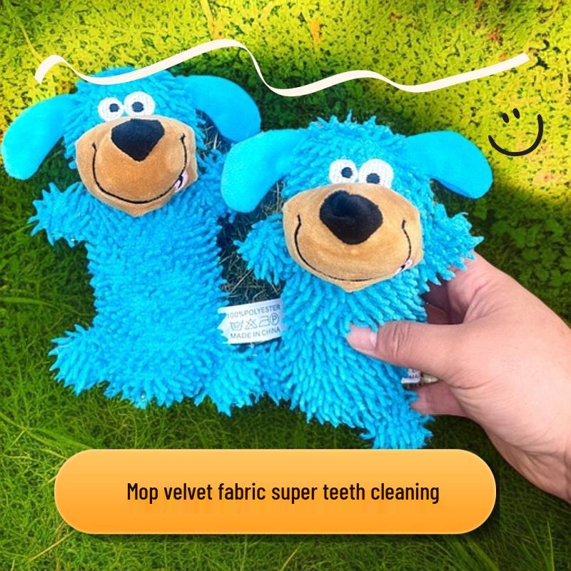 Dog Cartoon Sounding Plush Mop Toy - Bite-Resistant Molar Cleaning Dog Toy