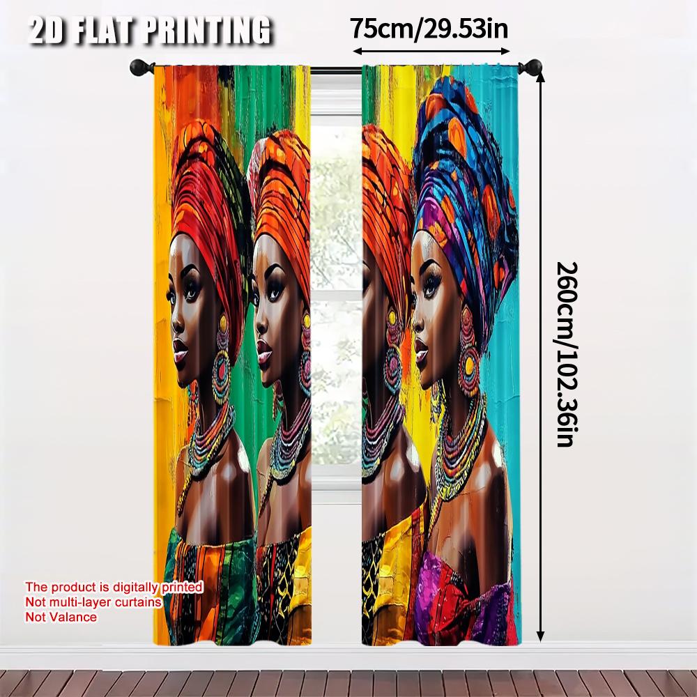 2pcs   Popular Curtains 2D plane printing African Woman Print Versatile Durable Polyester (without rod) Stuff Clearance Perfect