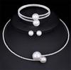 Minimalist Jewelry Set: Diamond & Pearl Choker, Clavicle Chain Necklace, Earrings & Bracelet