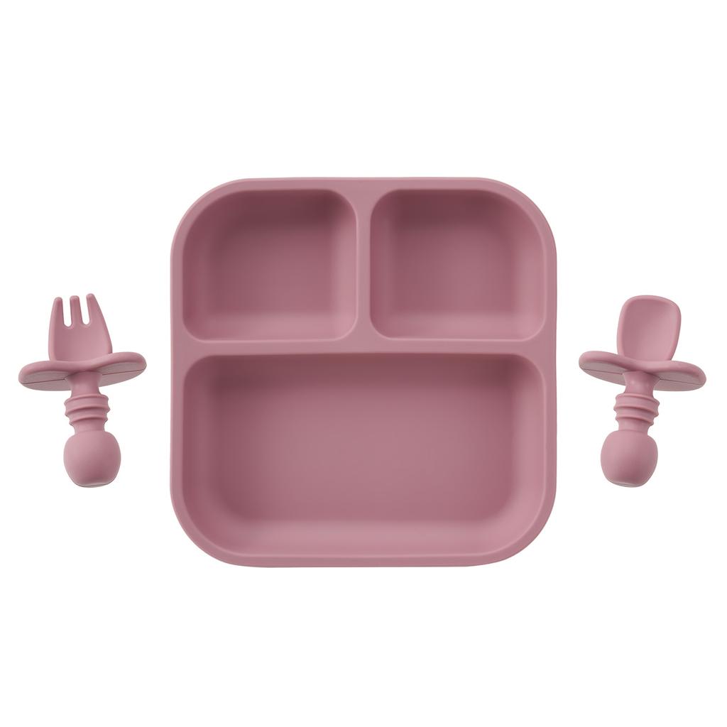 Color Kids 3PC BPA-Free Silicone Baby Feeding Set Sucker Dishes Plates Training Fork Spoon Weaning Tableware Kids Christmas Gift