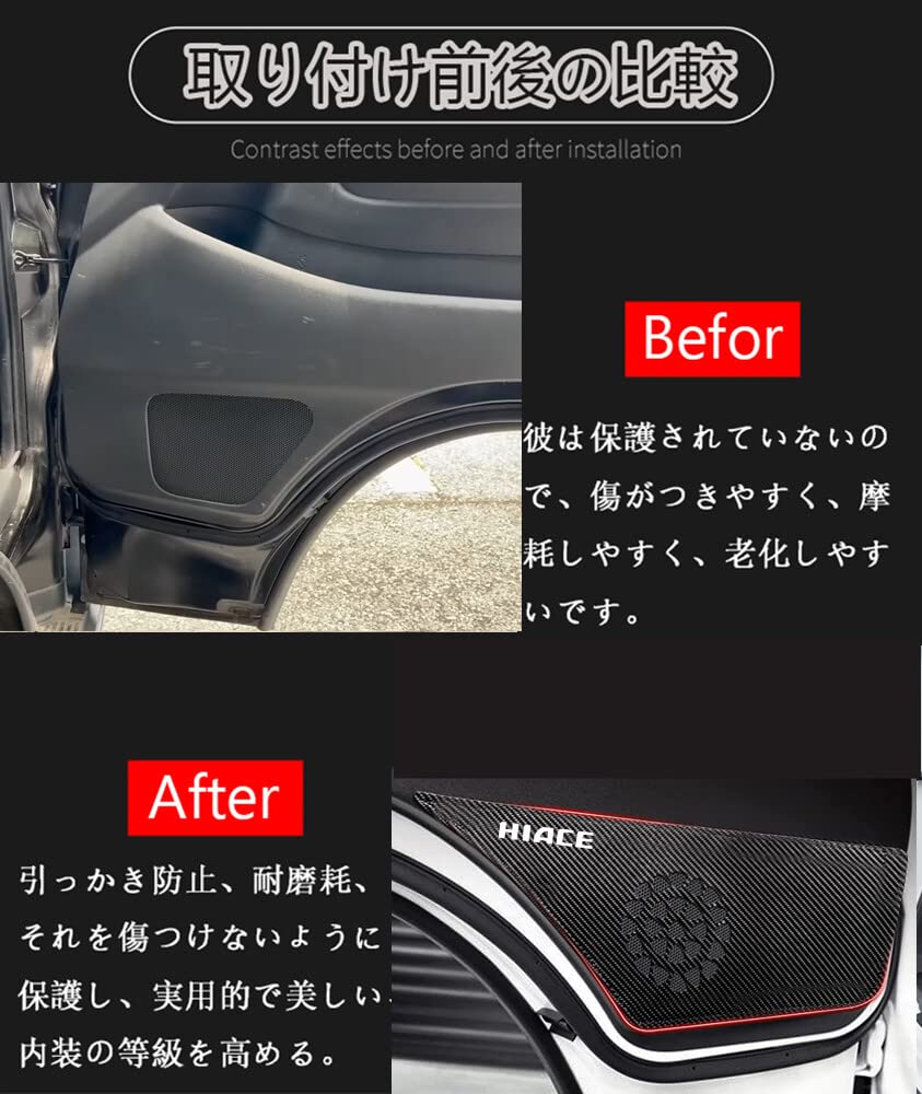 Hearsheng Toyota Hiace 200 Series 1/2/3/4/5 Exclusive Leather Door Kick Guard, Inner Door Protection,