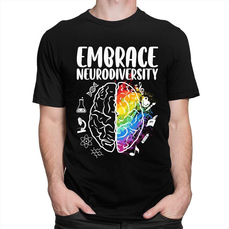 Embrace Neurodiversity Autism Awareness Colorful Brain TShirt Pure Cotton Tee Tops O Neck Tshirts Casual ShortSleeve Clothing