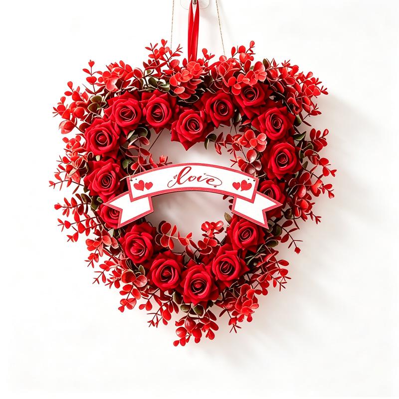 Heart-Shaped Valentine's Day Wreath - Wall & Door Decor for Wedding Celebrations
