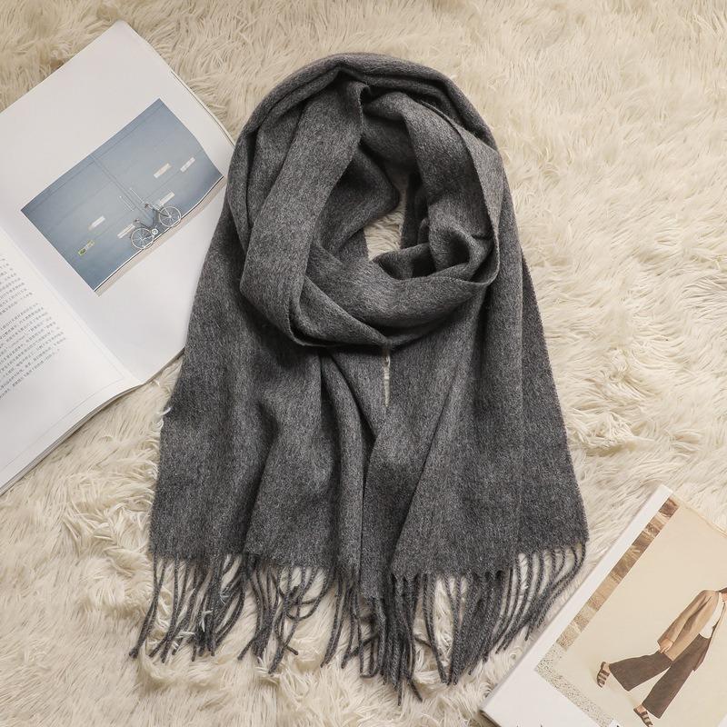 Autumn and Winter New 100% Pure Cashmere Small Scarf Women's Premium Water Ripple Fringed Scarf Versatile Solid Color Scarf