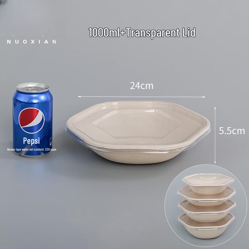 

Disposable Pulp Hexagonal Takeaway Bowls with Lids, 1000ml, Pack of 100
