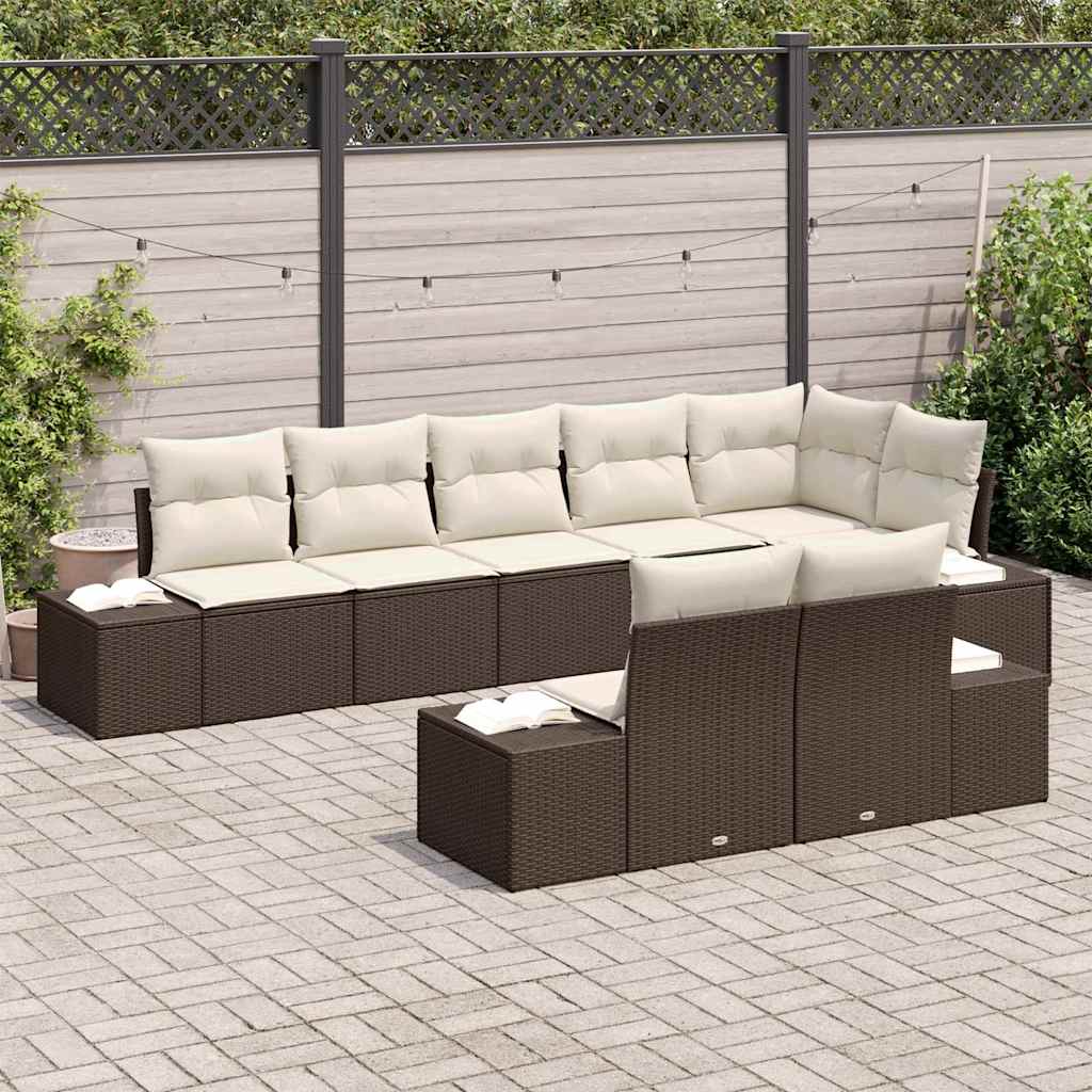 Garden Sofa Set with Cushions 8 pcs Brown and Cream Poly Rattan
