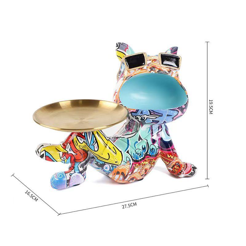 

Resin French Bulldog Colorful Animal Figurine Cool Dog Statue with Tray Living Study Room Bedroom Home Office Decor Gift