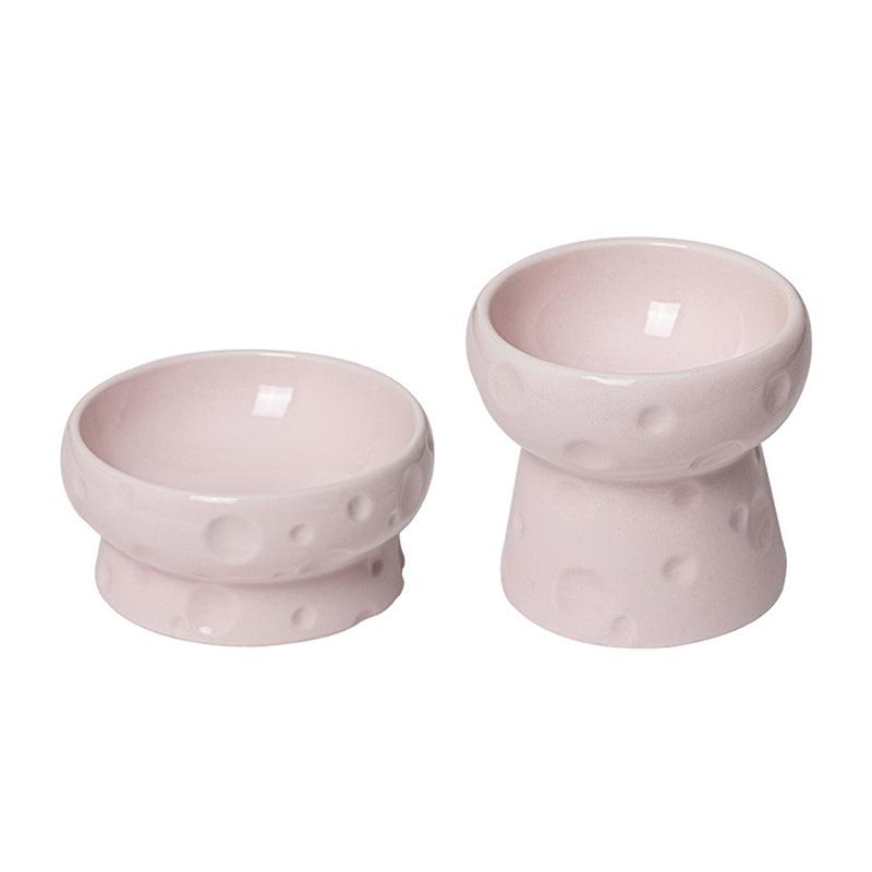 Ceramics Cat Bowl With Cheese Design Cat Food Bowl Water Plate Snack Dish Large Caliber Anti-Tip With Stand For Neck Protection