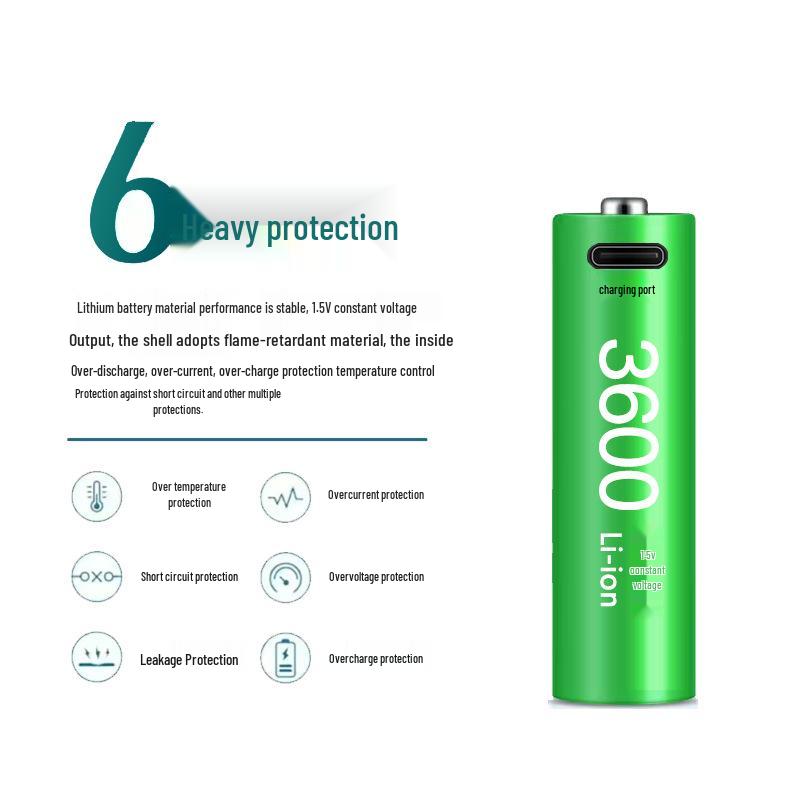 USB Rechargeable Lithium Battery Pack: No. 5 & No. 7, High-Capacity, 1.5V Constant Voltage for Microphones, Door Locks, & Toys