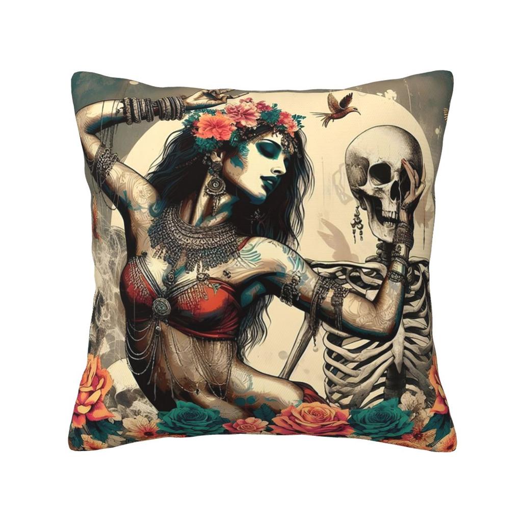 Alexander Gothic Las Elegantes Girls Day Of Dead Skull Square Pillowcase Pillow Cover Cushion Comfort Throw Pillow for Home Sofa