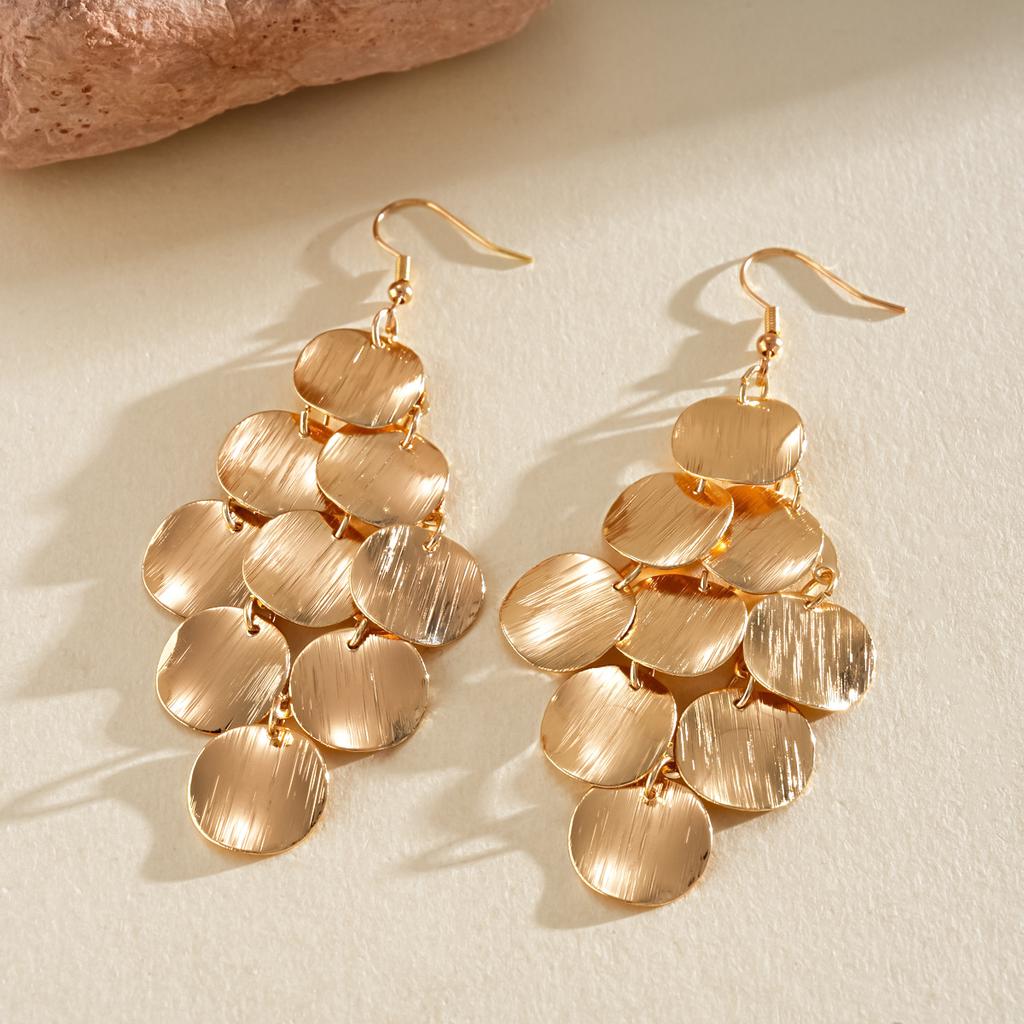 European and American round geometric round fringed ear hook retro temperament exaggerated earrings niche high fashion earrings