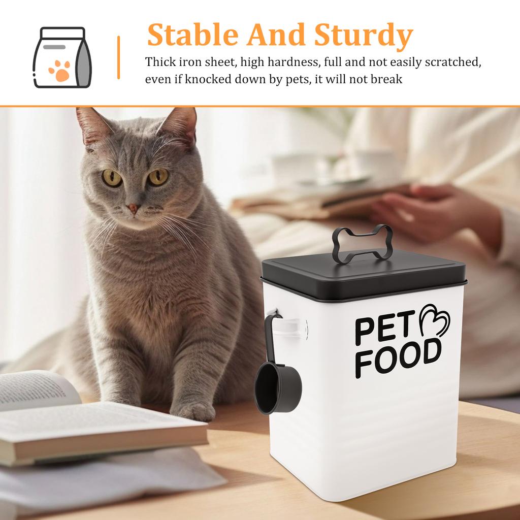 2Pcs Pet Food Storage Jar Iron Cat Dog Treat Container with Lid and Spoon Large Capacity Pet Food Tin Pet Supplies for Kitchen