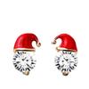 Sparkling Santa Hat Earrings Red Enamel Rhinestone Ball Earrings Christmas Stud Earrings  Daily