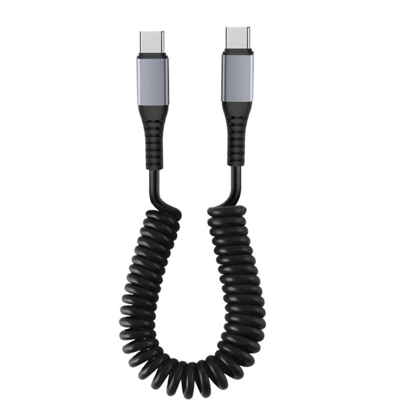 Coiled USB to USB C Cable Fast Charger Cord Retractable USB to USB C Coiled Cable Easy to Carry Charger for Smartphone
