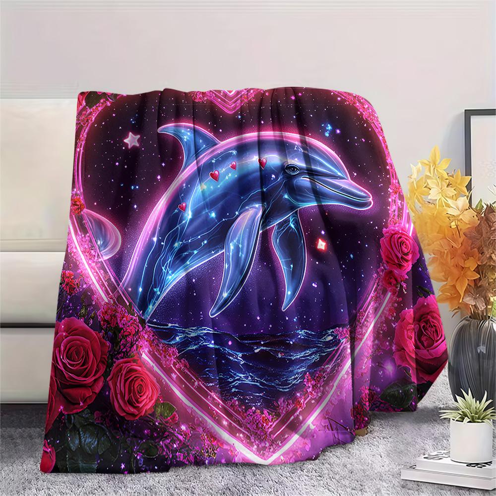 Dolphin Print Flannel Blanket, High Quality Comfortable for All Seasons, Home Decor, Warmth and Comfort, Perfect for Christmas Gifts