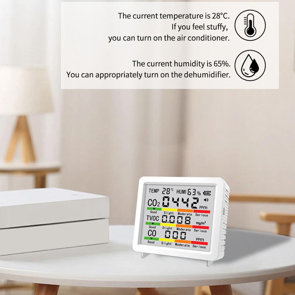 Air Quality Tester LCD Display Portable Air Detector TVOC CO2 Temperature Humidity Test for Home