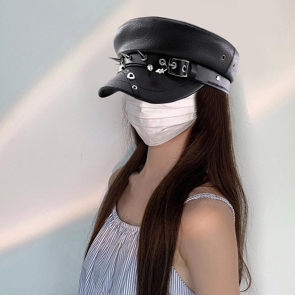 Hip Hop Dark Beret Cabbie Hat Painter Hat Beret Baker Boy Hat for Street Strolling PU Flat Hat Photo Props