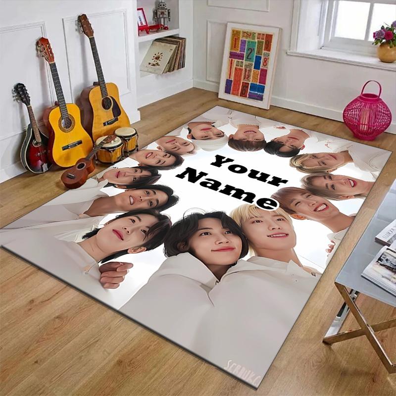 Custom Kpop Team Mat Personalized Name, Polyester Washable Indoor Entryway Rug, Gift for Christmas, Easter, Thanksgiving Day