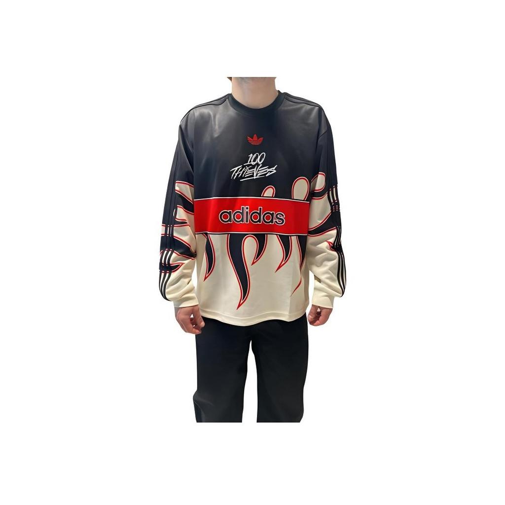 Adidas Originals 100 Thieves American Color Block Striped Letter Casual Crewneck Comfortable Pullover Sweatshirt Men sweatshirt Black JD8174