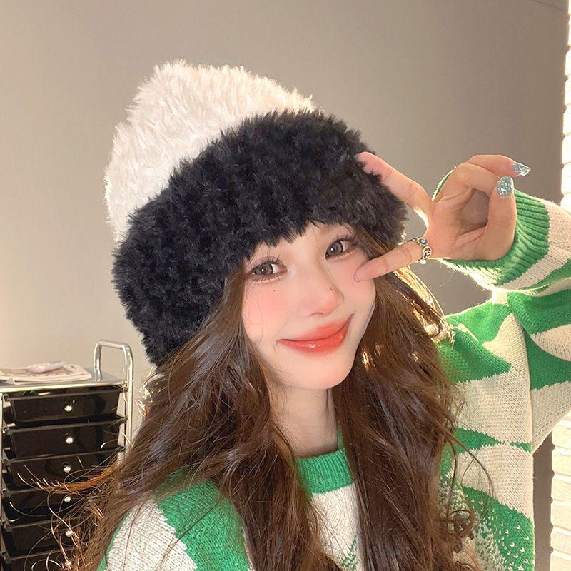 

Plush Hat Winter Big Head Thickened Warm Bucket Hat Wool Hat Knitted Autumn and Winter Ear Protection New Hat