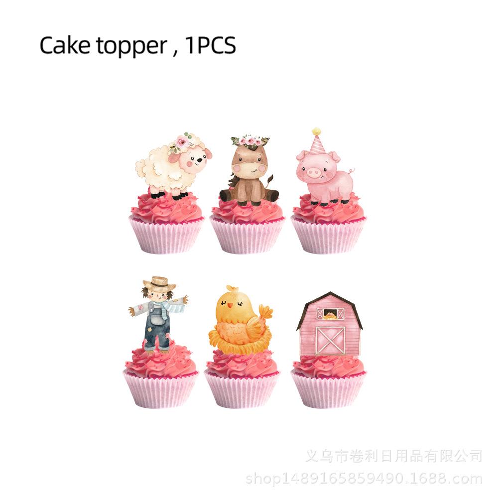 Pink Farm Theme Birthday Party Tableware Decorative Cupcakes Flag Cakes Plug Balloon Sets Arrangement Supplies