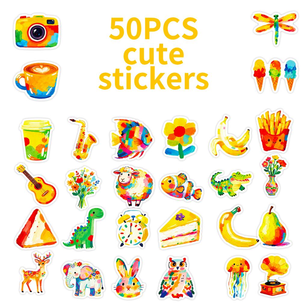 56 Colorful Hand-Painted Wind Cute Graffiti Stickers Animals Okay Oil Painting Wind Fun Creative Children'S Stickers
