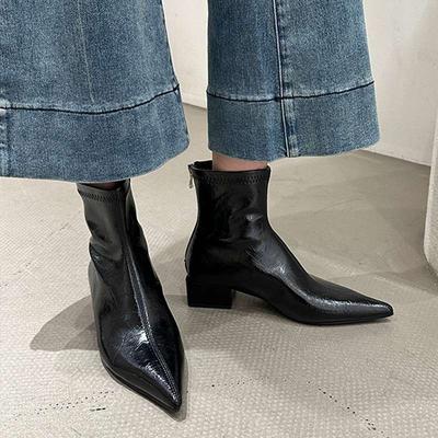 Fashion Fashion Short Boots for Women Thick Heeled Short Boot Retro Pointe Toe Ankle Boots for Women New Casual Leather Boot Botas Mujer