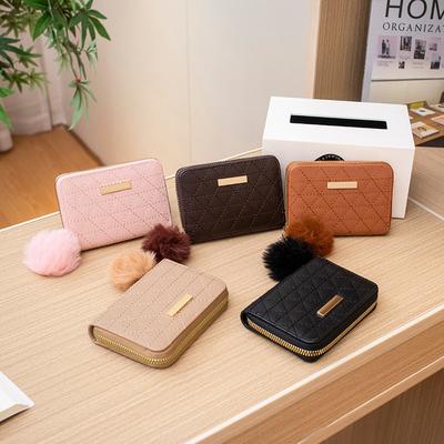 Women's Coin Wallet New Diamond Embroidered Iron Piece with Wool Ball Wallet Small Card Bag Casual Small Bag