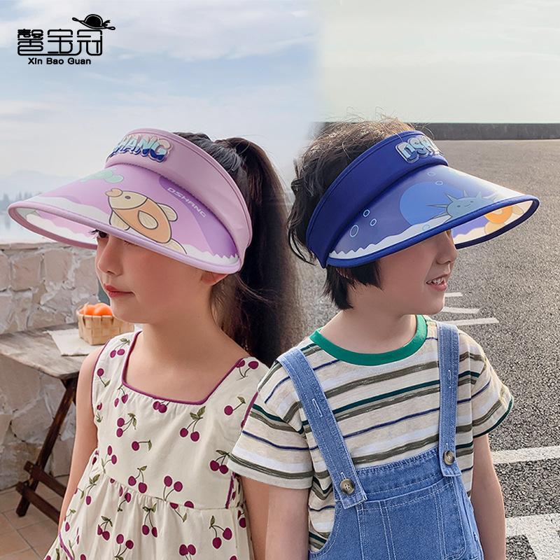 1102 Summer Children's Hats Boys and Girls Baby Cartoon Cute Sun Protection Visor Big Brim with Fan Empty Top Hat